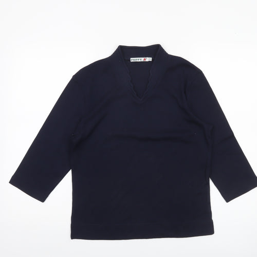 Poppy Womens Blue V-Neck 3/4 Sleeve Jersey Blouse Size 16