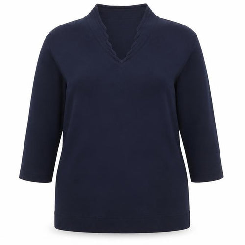 Poppy Womens Blue V-Neck 3/4 Sleeve Jersey Blouse Size 16