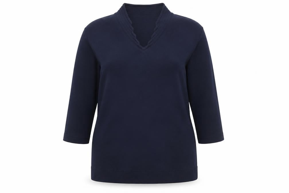 Poppy Womens Blue V-Neck 3/4 Sleeve Jersey Blouse Size 16