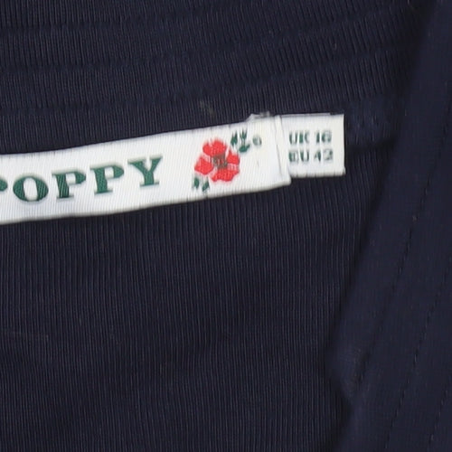 Poppy Womens Blue V-Neck 3/4 Sleeve Jersey Blouse Size 16
