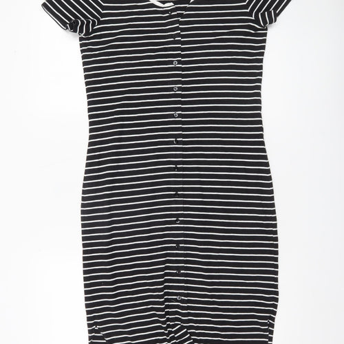 Jigsaw Women Black White Striped Cotton Pencil Dress XS