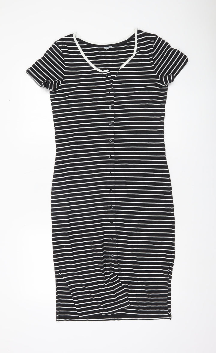 Jigsaw Women Black White Striped Cotton Pencil Dress XS