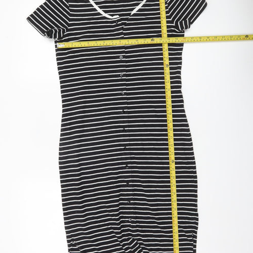 Jigsaw Women Black White Striped Cotton Pencil Dress XS
