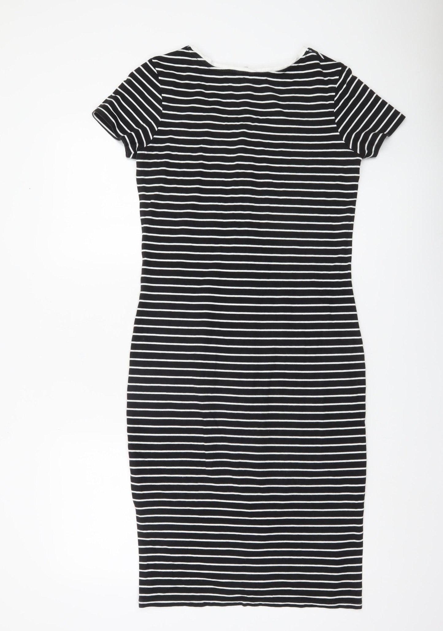 Jigsaw Women Black White Striped Cotton Pencil Dress XS