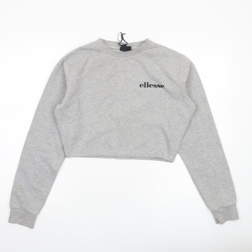 Ellesse Women’s Grey Cropped Sweatshirt UK 8 Logo Pullover