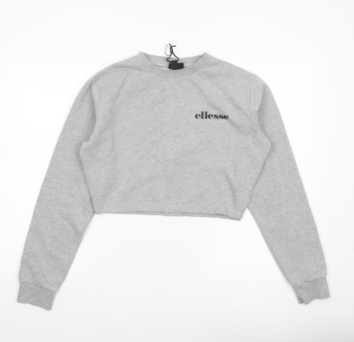 Ellesse Women’s Grey Cropped Sweatshirt UK 8 Logo Pullover