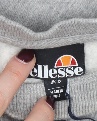 Ellesse Women’s Grey Cropped Sweatshirt UK 8 Logo Pullover