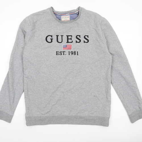 Guess Men’s Grey Slim Fit Graphic Logo Sweatshirt Size L