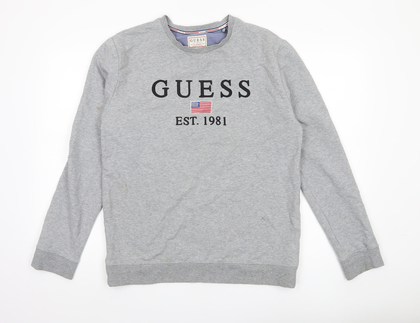 Guess Men’s Grey Slim Fit Graphic Logo Sweatshirt Size L