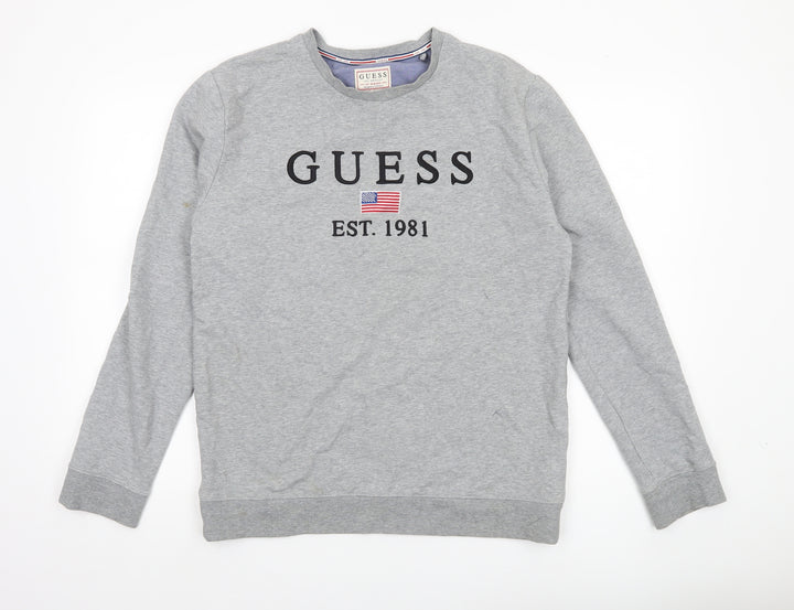 Guess Men’s Grey Slim Fit Graphic Logo Sweatshirt Size L