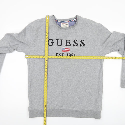 Guess Men’s Grey Slim Fit Graphic Logo Sweatshirt Size L