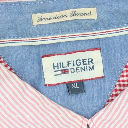 Hilfiger Denim Men's XL Pink Striped Button-Up Shirt Long Sleeve