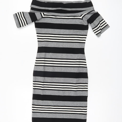 Miss Selfridge Women’s Black White Grey Striped Bodycon Dress Size 8
