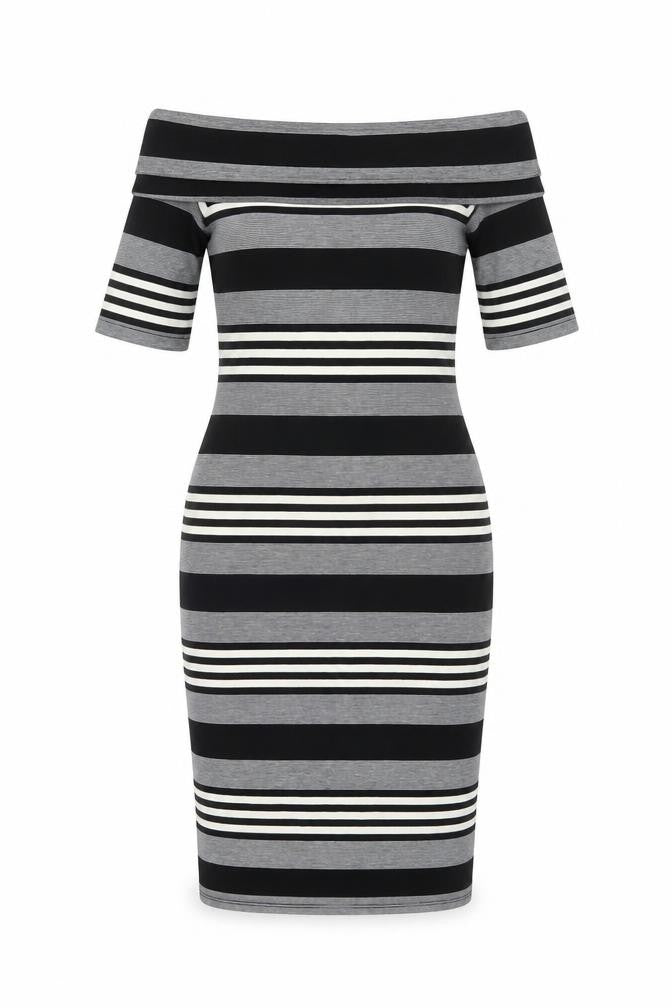 Miss Selfridge Women’s Black White Grey Striped Bodycon Dress Size 8