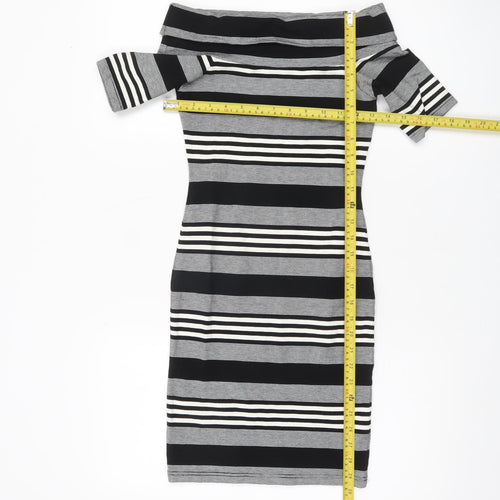 Miss Selfridge Women’s Black White Grey Striped Bodycon Dress Size 8
