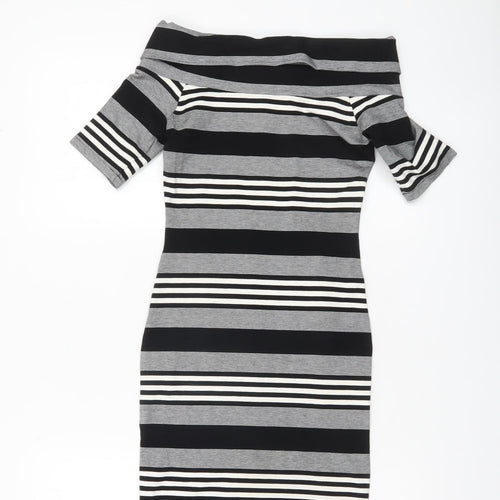 Miss Selfridge Women’s Black White Grey Striped Bodycon Dress Size 8