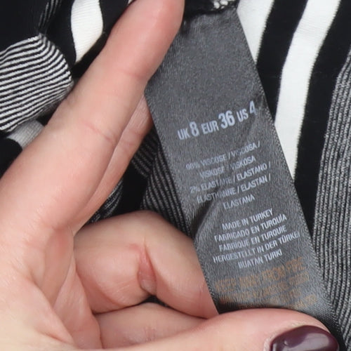 Miss Selfridge Women’s Black White Grey Striped Bodycon Dress Size 8