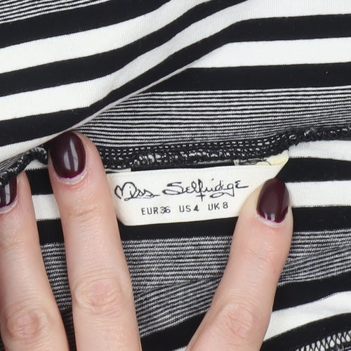 Miss Selfridge Women’s Black White Grey Striped Bodycon Dress Size 8