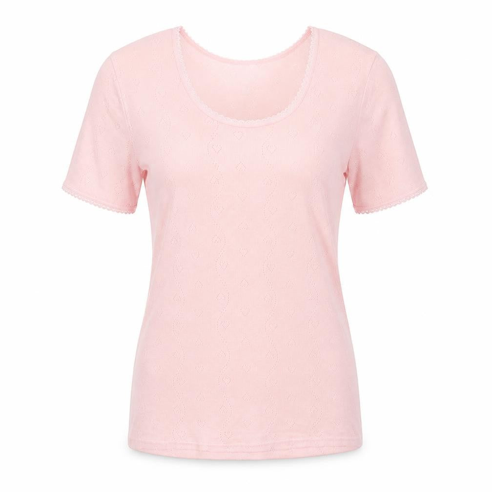 Damart Women’s Pink L Scoop Neck Knit Short Sleeve T-Shirt