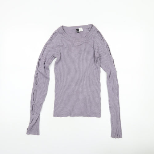 Women's Purple XS Ribbed Cut-Out Sleeve Slim Pullover Jumper