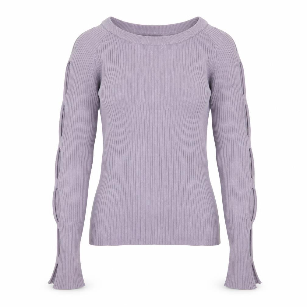 Front view of Women's Purple XS Ribbed Cut-Out Sleeve Slim jumper