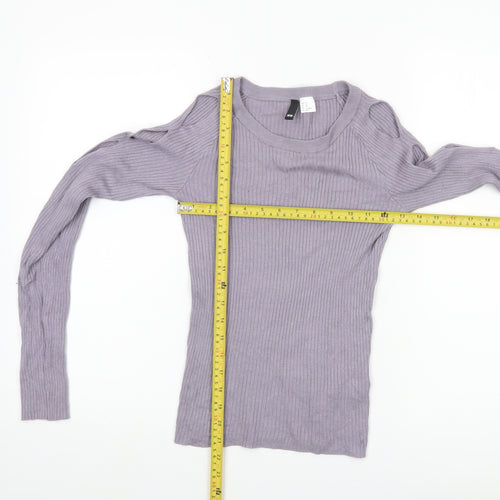 Women's Purple XS Ribbed Cut-Out Sleeve Slim Pullover Jumper