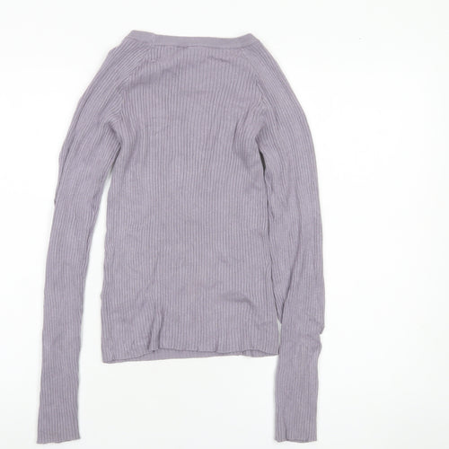 Women's Purple XS Ribbed Cut-Out Sleeve Slim Pullover Jumper
