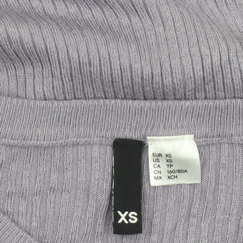Women's Purple XS Ribbed Cut-Out Sleeve Slim Pullover Jumper