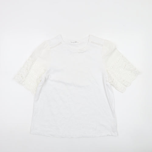 Gallery Women White Cotton Lace Short Sleeve T-Shirt Size S