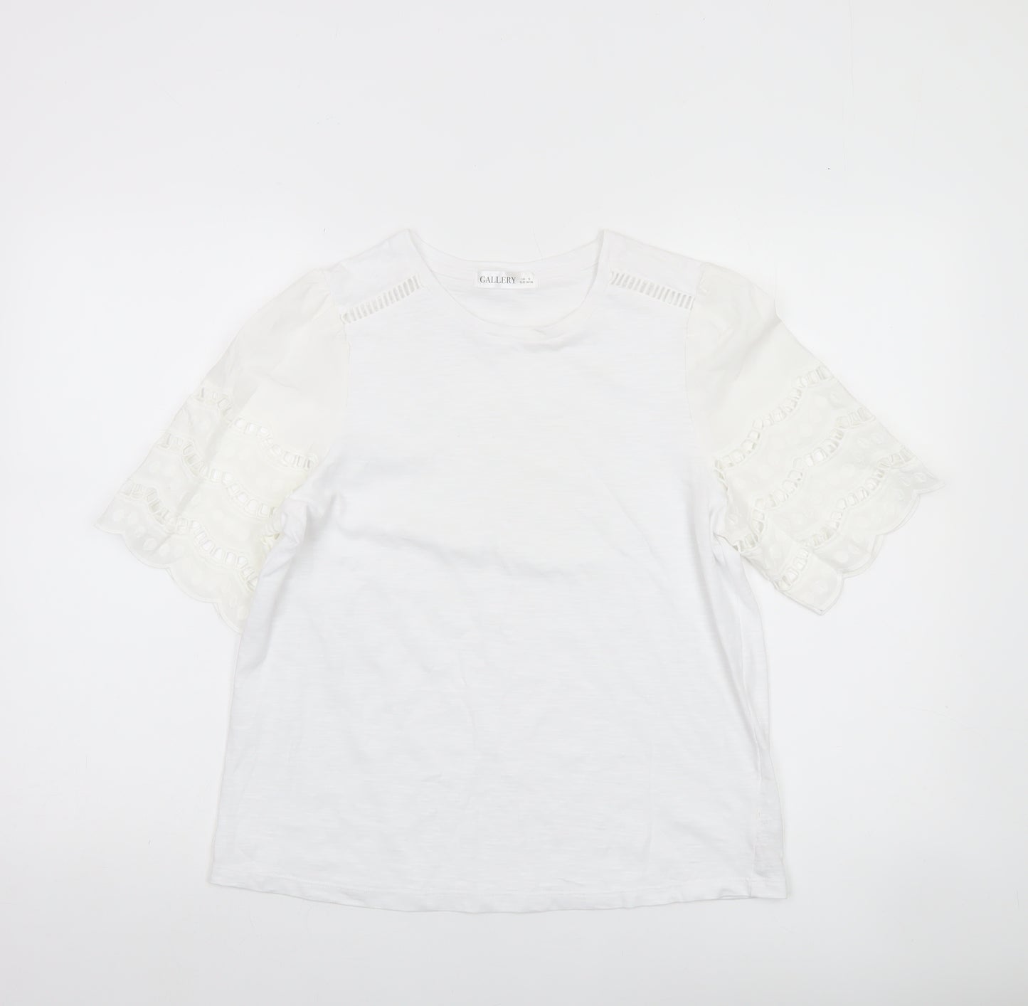 Gallery Women White Cotton Lace Short Sleeve T-Shirt Size S