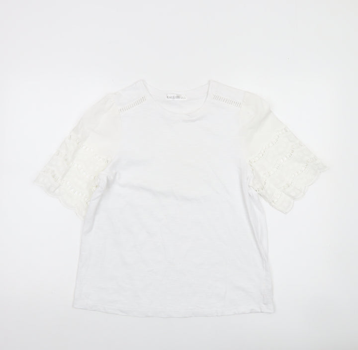 Gallery Women White Cotton Lace Short Sleeve T-Shirt Size S