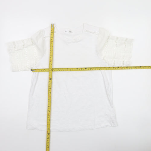 Gallery Women White Cotton Lace Short Sleeve T-Shirt Size S