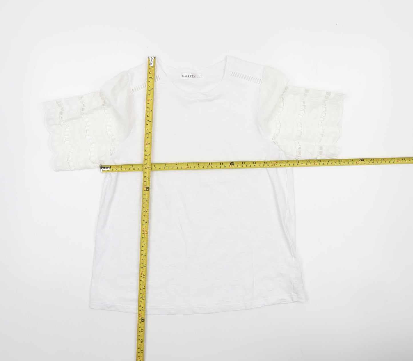 Gallery Women White Cotton Lace Short Sleeve T-Shirt Size S