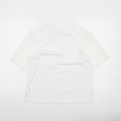 Gallery Women White Cotton Lace Short Sleeve T-Shirt Size S
