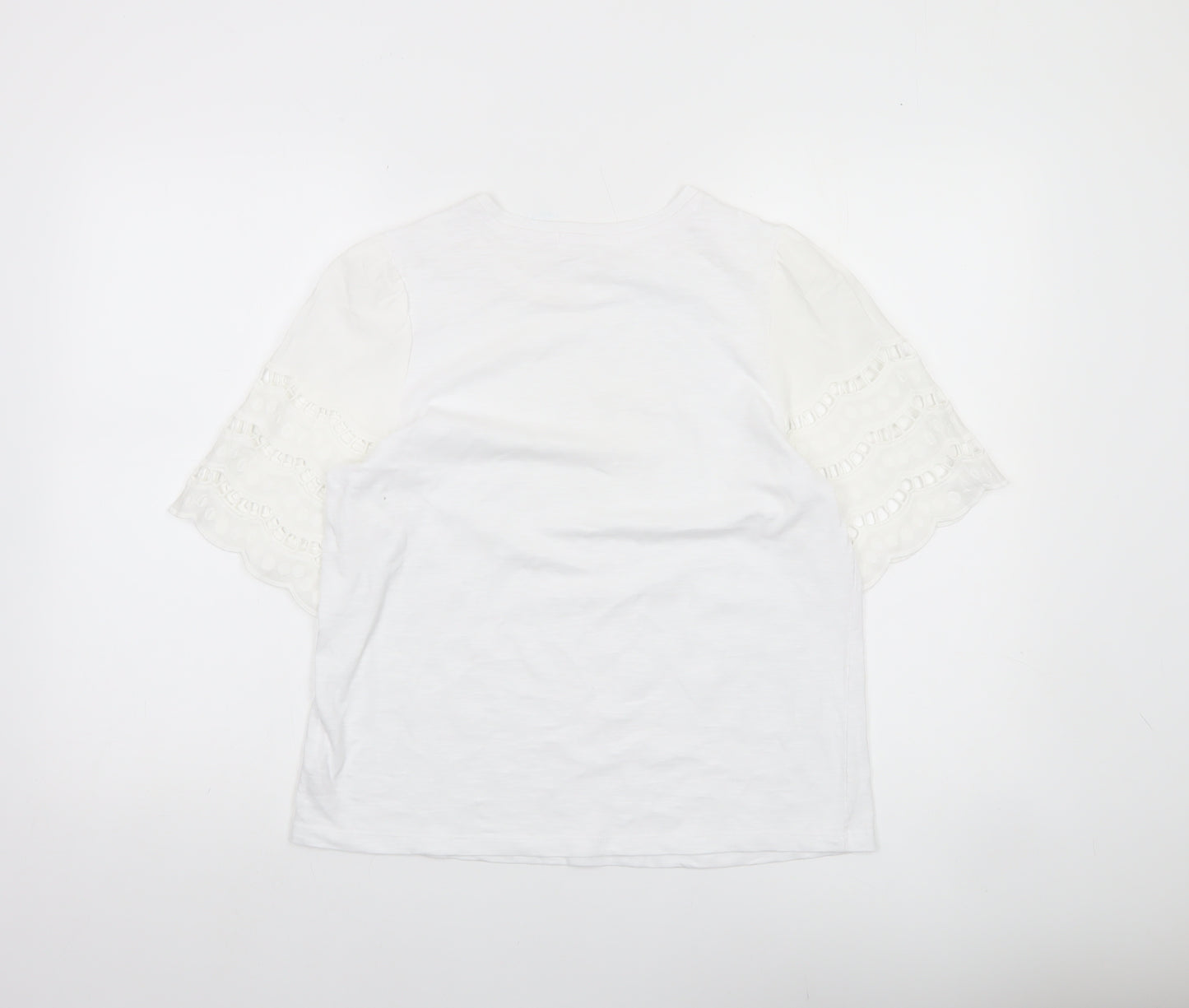 Gallery Women White Cotton Lace Short Sleeve T-Shirt Size S