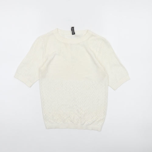 H&M Divided Women’s Ivory Knit Short Sleeve Top Size 8