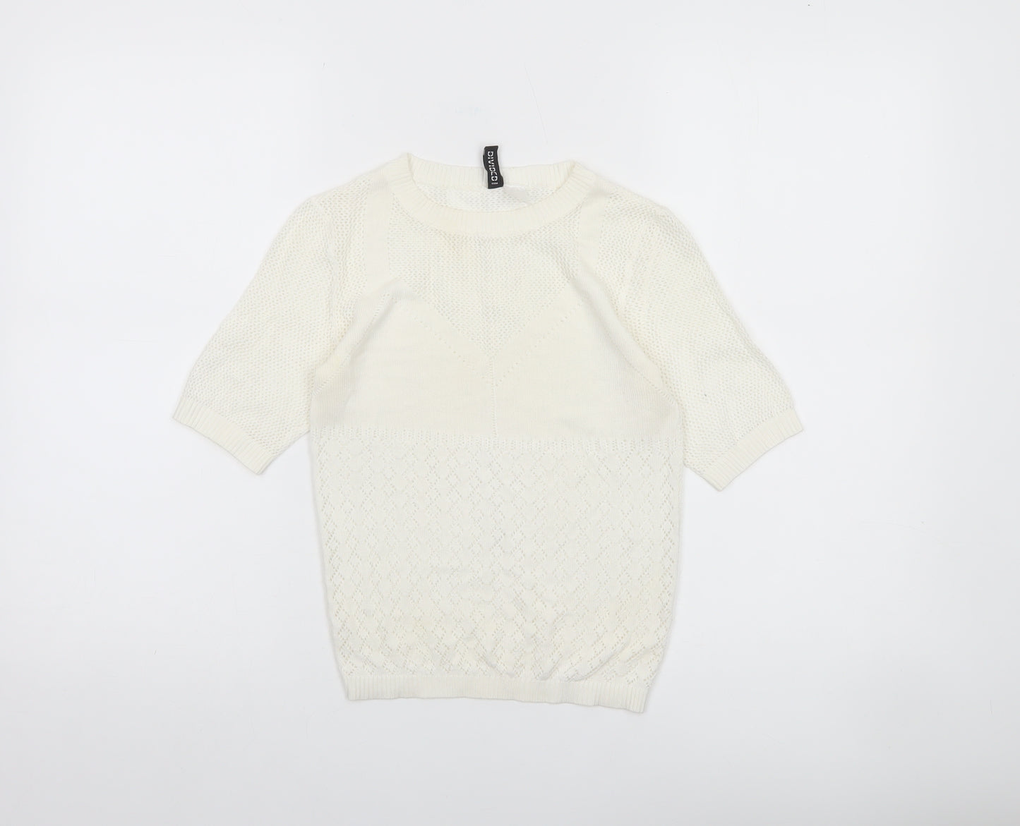 H&M Divided Women’s Ivory Knit Short Sleeve Top Size 8