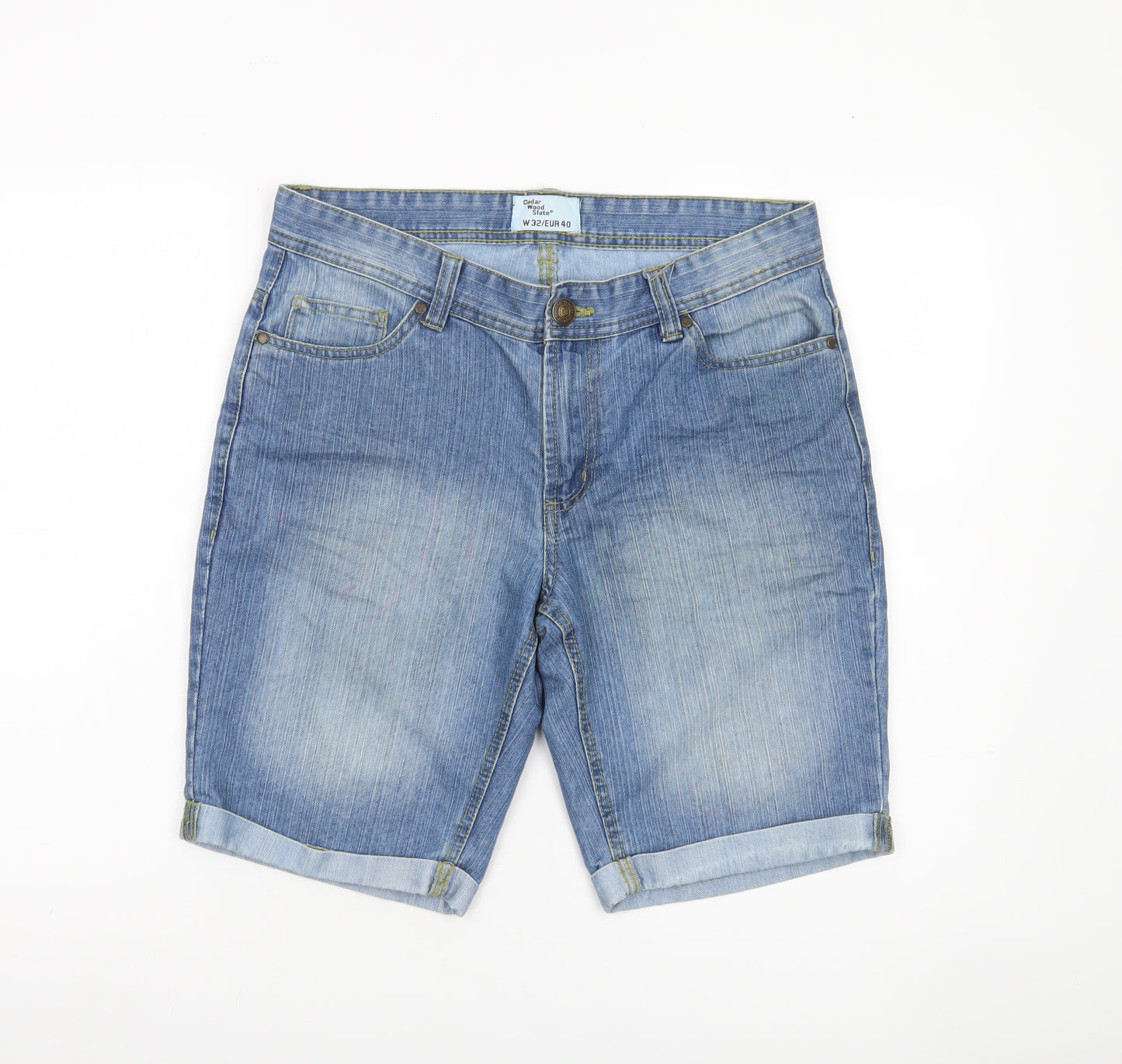 Cedar Wood State Men's Blue Denim Chino Shorts W32 Regular Fit