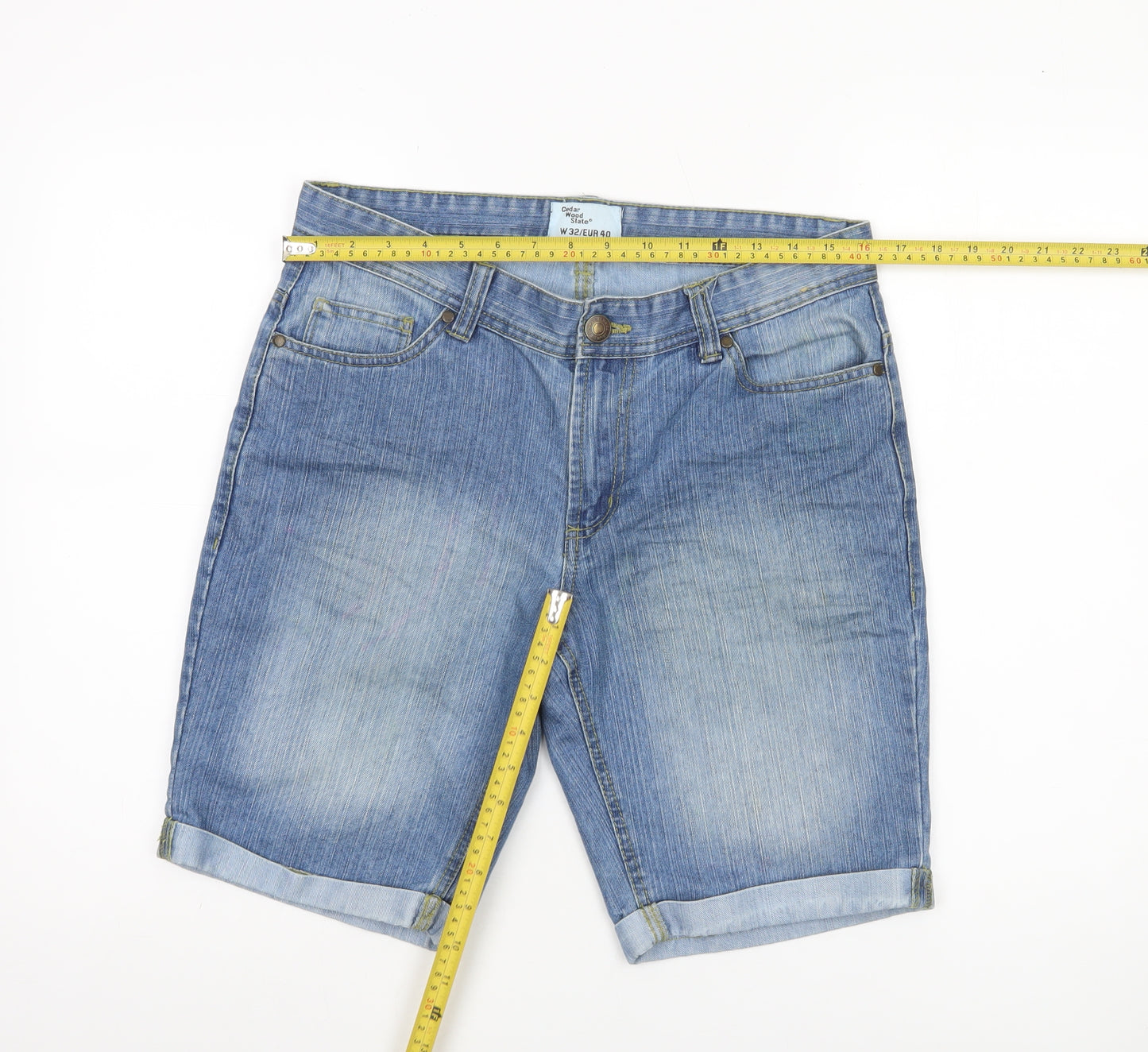 Cedar Wood State Men's Blue Denim Chino Shorts W32 Regular Fit