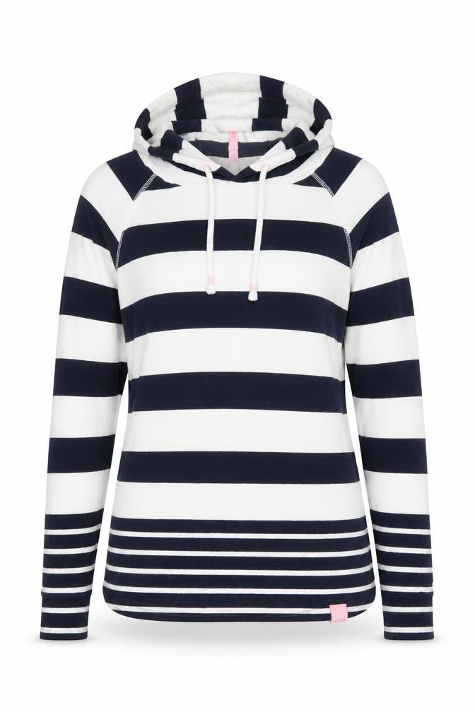 Joules Women’s Navy White Striped Hoodie UK 6 Cotton Pullover