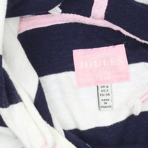 Joules Women’s Navy White Striped Hoodie UK 6 Cotton Pullover