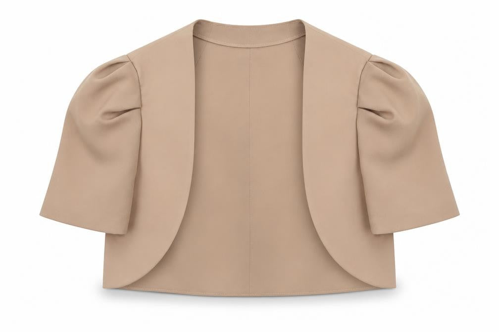 Front view of Fran Jane Women’s Beige Cropped Blazer Jacket, size UK 10
