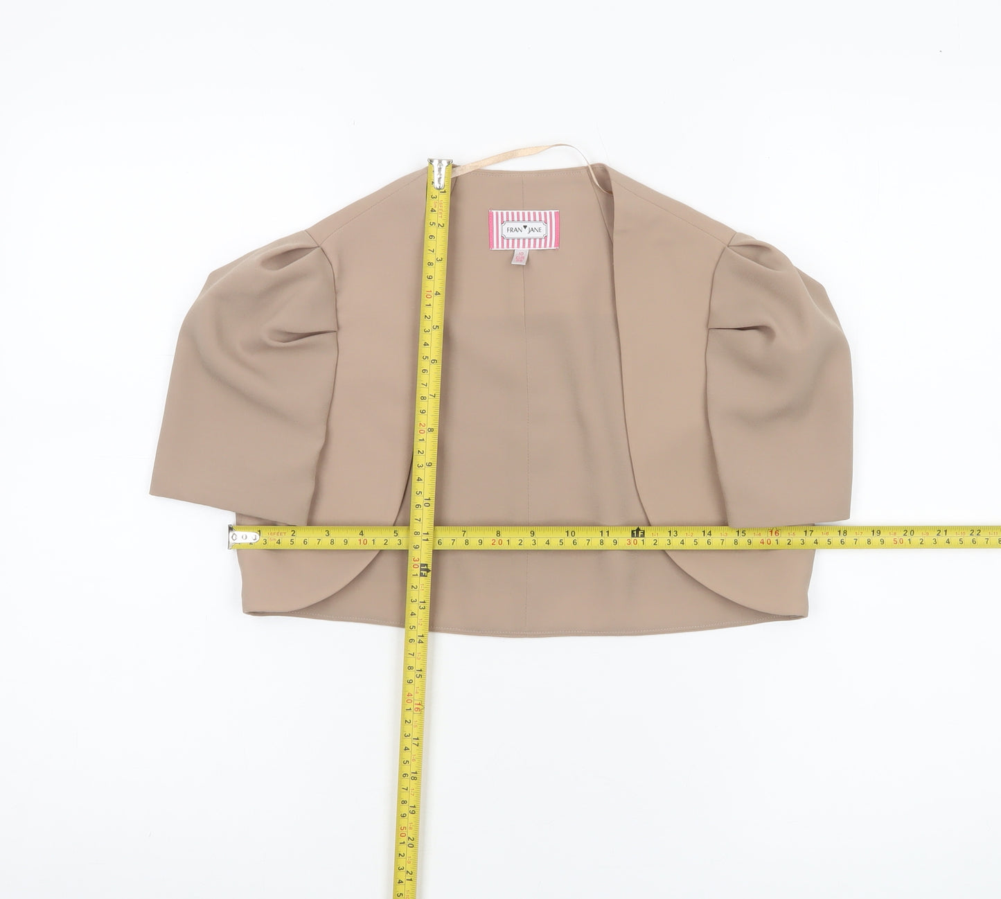 Fran Jane Women’s Beige Cropped Blazer Jacket Size 10