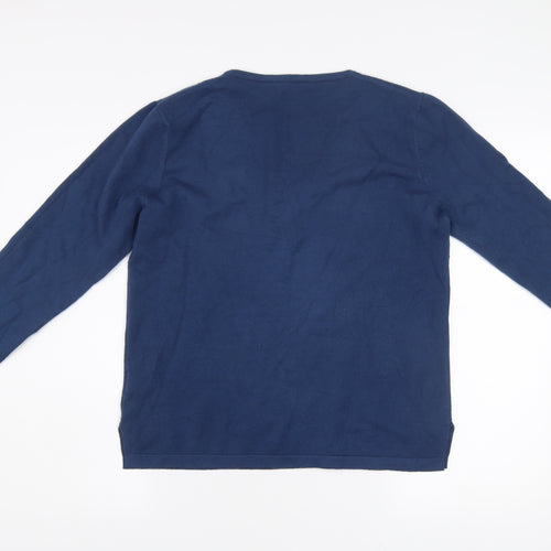 H&L Womens Blue Henley Jumper M Long Sleeve Knit V Neck Cotton Blend