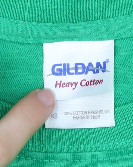 Gildan Mens XL Green Space Academy Graphic Cotton T-Shirt