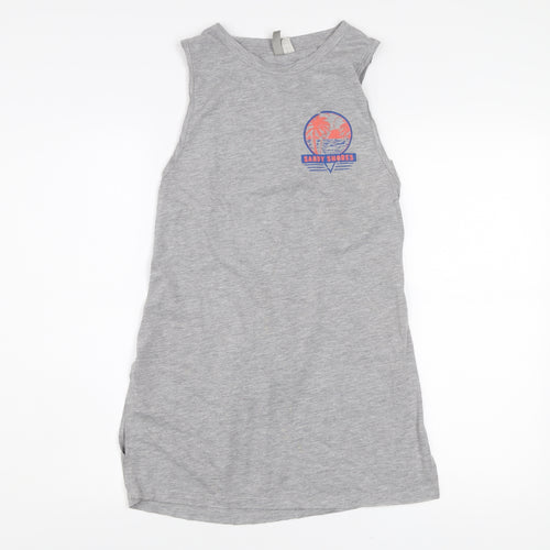 ASOS Womens Grey Tank Top UK 8 Crew Neck Sleeveless Beach Print