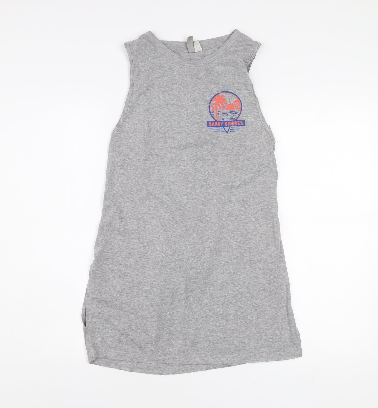 ASOS Womens Grey Tank Top UK 8 Crew Neck Sleeveless Beach Print