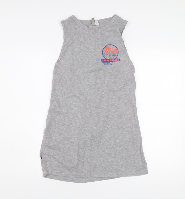 ASOS Womens Grey Tank Top UK 8 Crew Neck Sleeveless Beach Print