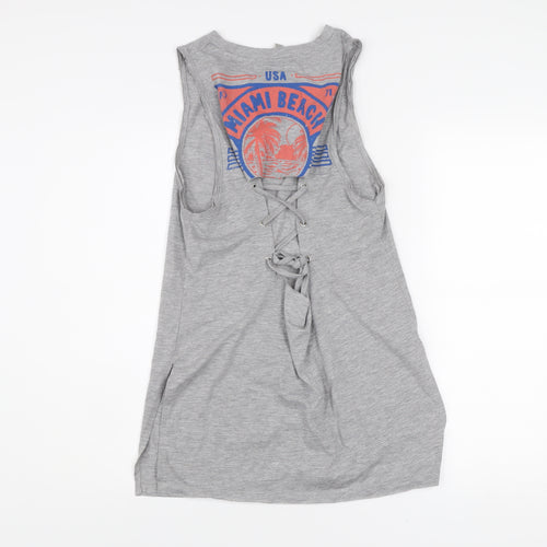 ASOS Womens Grey Tank Top UK 8 Crew Neck Sleeveless Beach Print