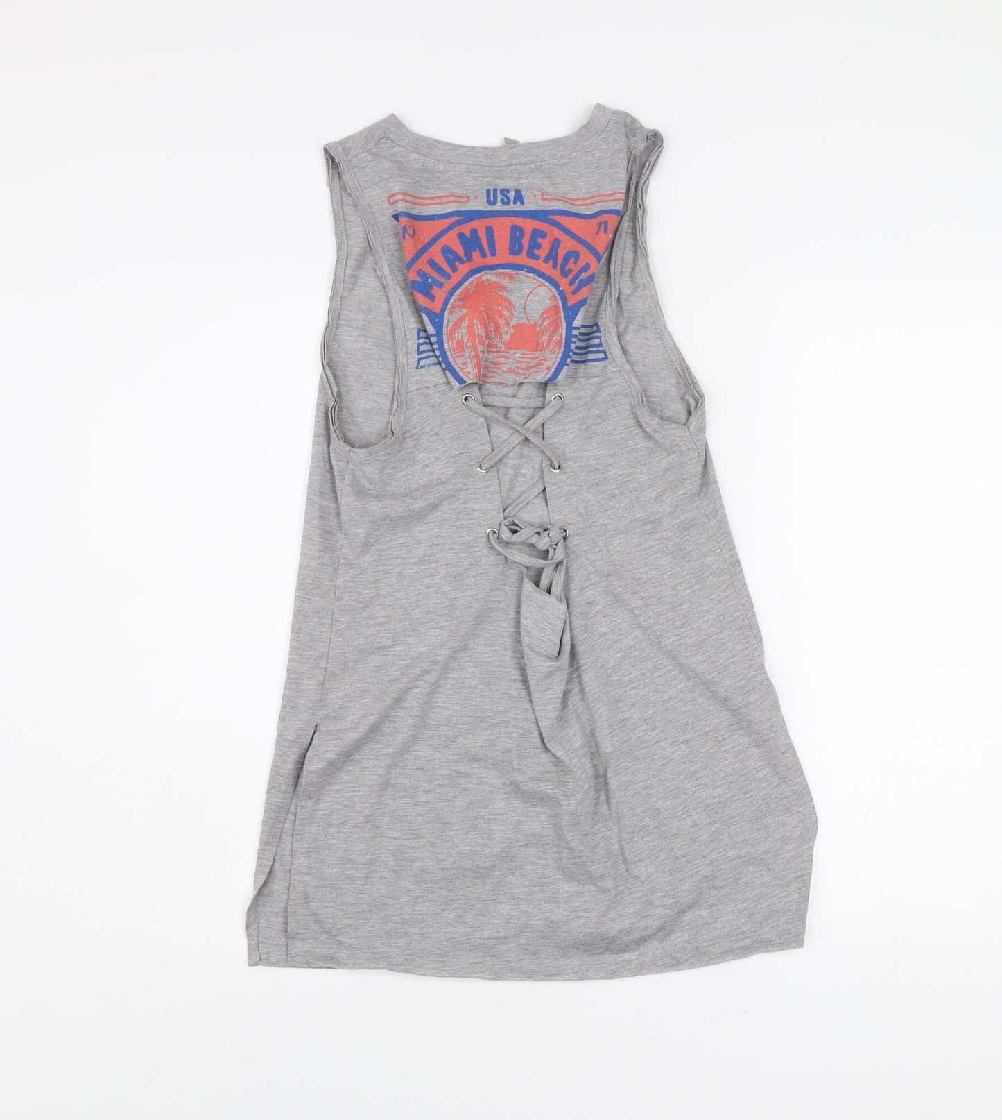 ASOS Womens Grey Tank Top UK 8 Crew Neck Sleeveless Beach Print